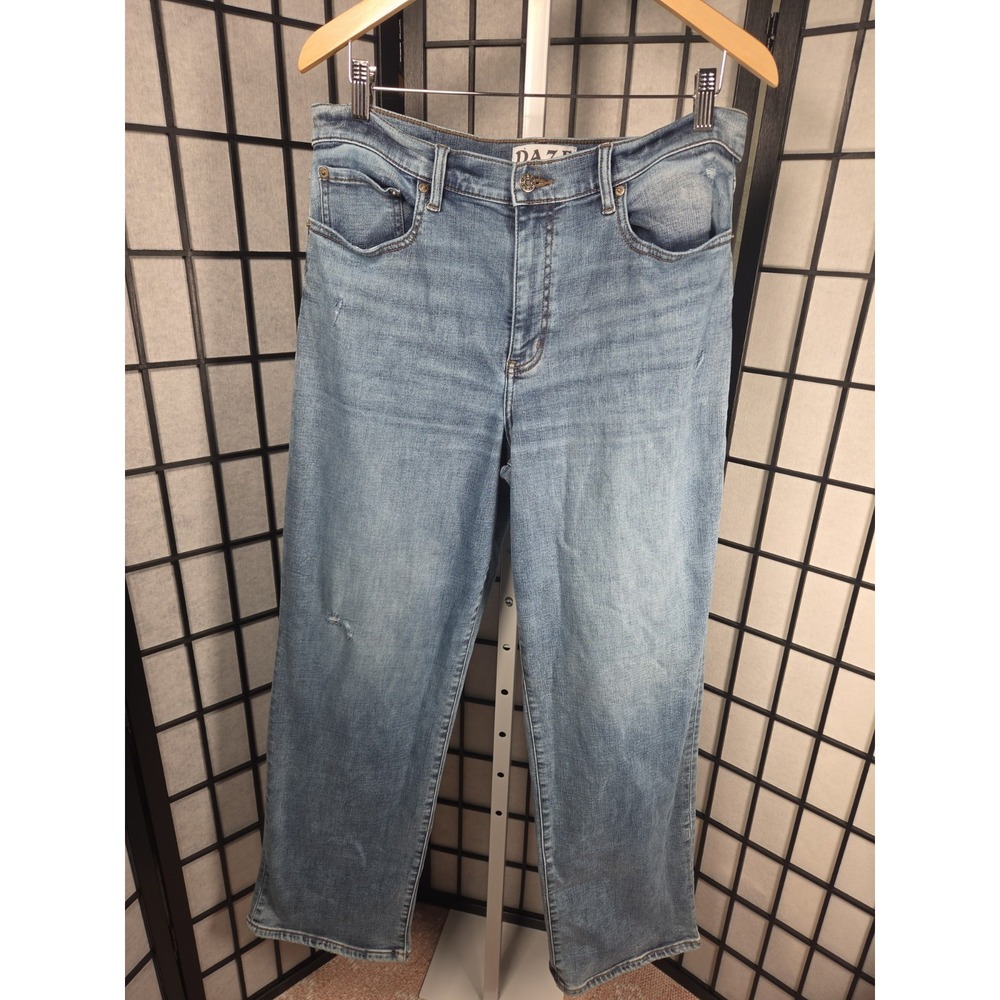 Daze Sundaze High Rise Dad Jeans Indigo Light Wash Distressed Stretch Womens 32